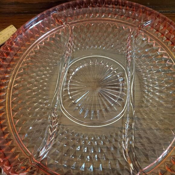 Indiana Glass Ruby Red Diamond Point Divided Serving Platter 12.25" - Picture 7 of 7